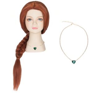 Princess Fiona Red Braided Wig Costume Cosplay Shrek Wig Necklace Cap Ribbon New